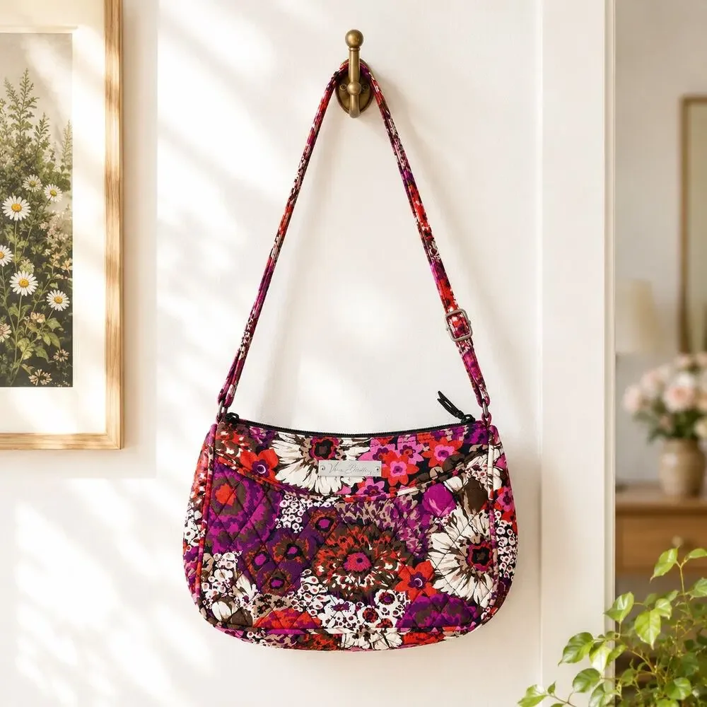 Vera Bradley Frannie Crossbody Bag Rosewood Floral Quilted Zip Purse Retired
